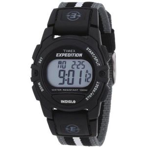Timex Unisex Expeditie Digitaal CAT 33 mm horloge - zwarte kast met zwart-grijs gestreepte stoffen band T49661