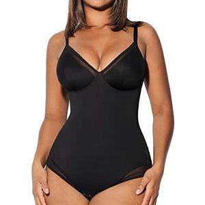 FeelinGirl Shapewear Bodysuits voor Vrouwen Buik Controle Mesh Slanker Body Suits Diepe V Hals Lichaam Shaper