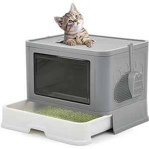 YITAHOME Kattenbak, kattenbak met deksel, grote afgesloten kattenbak met capuchon, kattentoilet met capuchon, kattentoilet met lade en pan, kattenbak, kattenbak, kattenbak, zelfverzorger,