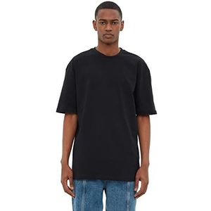Trendyol Heren Black Basic 100% katoen ontspannen pasvorm fietskraag korte mouwen T-shirt, medium