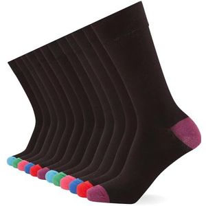 FM London Smart herensokken, ademende effen en zwarte sokken met patroon, katoenen sokken voor heren, geschikt voor werk- en vrijetijdskleding, Zwart (nek en teen), One Size