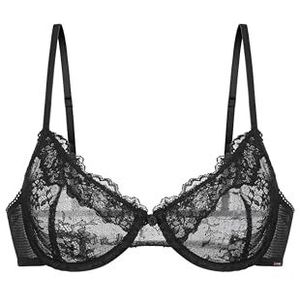 DORINA Origins Beugelbeha, niet gewatteerd, ondersteuning onder schokken, integraal kant met kanten rand, verstelbare bandjes, strikdetail, vleugels van mesh, zwart, Zwart, 70B