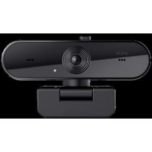 Webcam: QHD-camera met 2560 x 1440 resolutie, USB-aansluiting, geïntegreerde microfoon en milieuvriendelijk design, ideaal voor videoconferenties.
