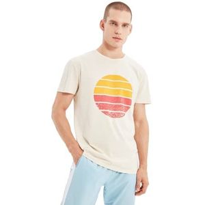Trendyol Men's Stone Male Regular Fit Bicycle Collar Short Sleeve Bedrukt T-shirt, M