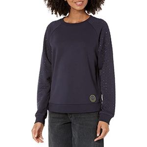 Armani Exchange Damestrui op de mouw, ronde hals pullover sweater, blueberry, klein