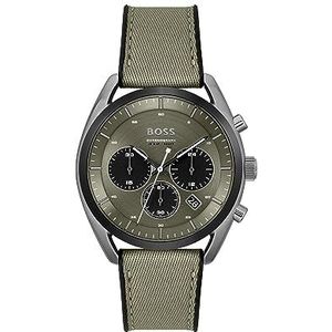 BOSS Chronograaf Quartz Horloge voor Mannen TOP Collectie met Roestvrij Staal of Siliconen Armband, Kaki, Siliconen