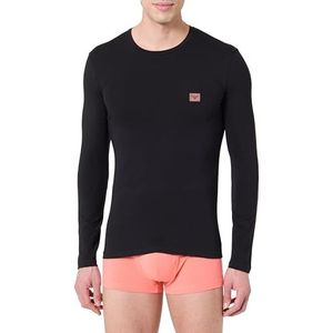 Man's Shiny Logoband Lange Mouw Ronde Hals T-Shirt Zwart M Slim FIT, Zwart, M