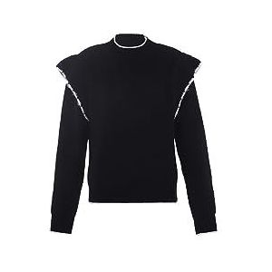 faina Dames pullover mode pullover met ronde hals in contrasterende kleur zwart maat M/L, zwart, M