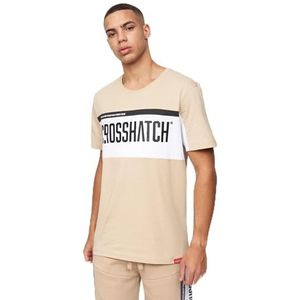 Crosshatch Heren SILOMANE T-shirt, steen/wit, groot, Steen/Wit, L