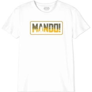Star Wars Mandalorian - Mando Logo BOSWMANTS064 T-shirt voor jongens, wit, maat 08 jaar, Wit, 8 Jaren