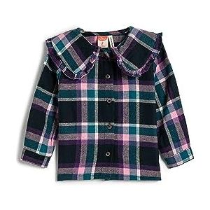 Koton Babygirl Plaid Shirt Wide Peter Pan Neck Ruffle Detail Katoen Soft Touch, Pink Check (2c9), 9-12 Maanden