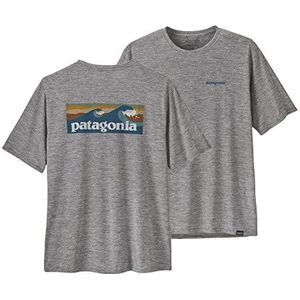 Patagonia M's Cap Cool Daily Graphic Shirt - Waters Boardshorts Logo Abalone Blue: Feather Grey S, Boardshort Logo Abalone Blue: Veather Grey, S