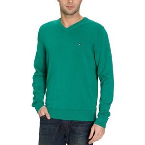 Tommy Hilfiger - Gebreide trui met lange mouwen met V-hals voor heren, kleur Green Lake 480, maat 52
