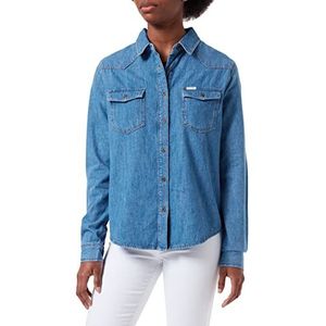 Cross Jeans dames A 601-015 jeansblouse, natuur mid blauw, regular