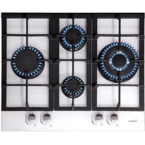LCI 6031 WH - Gas Hob with 4 Burners - 1 Triple Crown - Prepared for Natural Gas Cooking - 64 cm Wide - Total Power 9.25 kW - Iron Gas Grills and Burners - Cata