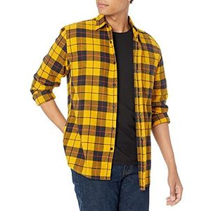 Amazon Essentials Men's Flanellen overhemd met lange mouwen (verkrijgbaar in grote en lange maten), Geel Plaid, XS