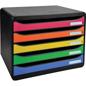 Exacompta - ref.308798D - Ladebox - Bureau - kantoor BIG-BOX PLUS Staand met 5 laden voor A4+ documenten - Afmetingen: Diepte 27 x Breedte 35,5 x Hoogte 27,1 cm - Zwart/harlekijn