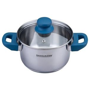 FACKELMANN Kookpan Essential Ø 16 cm, roestvrij staal, met ergonomische bakelieten handgrepen, geschikt voor alle warmtebronnen, met literschaal