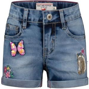 SALT AND PEPPER BY KIDS PARK Meisjes Mädchen Jeans Shorts mit Pferde Stick und Pailletten, Mid Blue, 92, Mid Blauw, 92