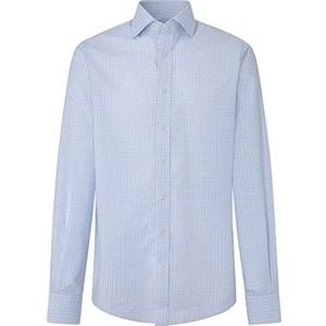 Hackett London Heren FINE POPLIN Tattersal Shirt, White/Sky, 39
