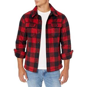 Amazon Essentials Heren Polar Fleece Shirt met lange mouwen, Rood Buffalo Check, M
