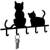 Sleutelbord katten - van zwart gelakt ijzer, ijzer, 20 x 2 x 15 cm, zwart