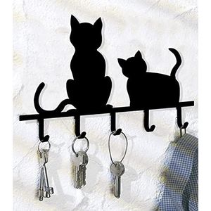 Wenko sleutelbord katten, met 5 haken, ijzer, 20 x 2 x 15 cm, zwart