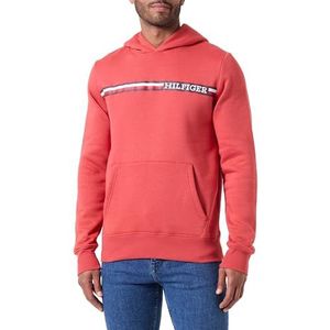 Tommy Hilfiger Hoodie met strepen op borst voor heren, Terra Rood, XS