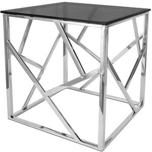 ADM - 'Tiffany Luxury Serie' - salontafel met houder van gepolijst roestvrij staal met geometrisch patroon en vierkant tafelblad van gehard glas rookglas - grijs - H 51 cm