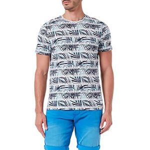 TOM TAILOR Uomini T-shirt met all-over print 1031569, 29636 - White Big Striped Leaf Design, XS