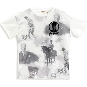 Koton Boys Atatürk bedrukt T-shirt met korte mouwen en ronde hals, wit (000), 9-10 Jaar