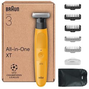 Braun Series XT3 XT3205 Elektrisch scheerapparaat, baardtrimmer en bodygroomer, 7 accessoires, baardtrimmer en lichaamsscheerapparaat, 45 minuten batterij, trimmen en scheren, waterdicht, geel