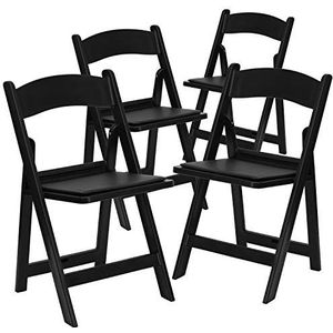 Flash Furniture Hercules Klapstoel voor gasten of evenementen, tot 500 kg belastbaar, onderhoudsvriendelijke keukenstoel met afneembaar zitkussen, set van 4 stuks, zwart