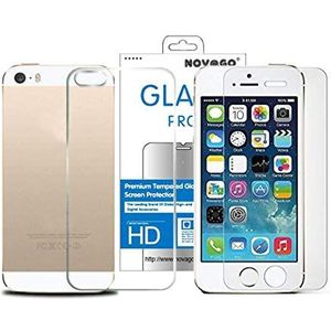 Novago displaybeschermfolie van gehard glas voor iPhone 5, iPhone 5S, iPhone SE, 2 stuks