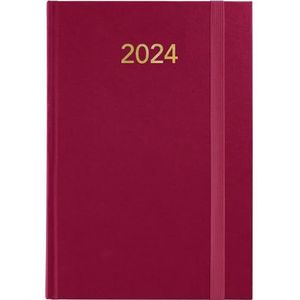 Grafoplás | Kalender 2024 dag jaarpagina | Bordeaux | 14,5 x 21 cm | gewatteerde omslag van vinyl | rubberen sluiting verticaal | bladwijzer | serie Florence