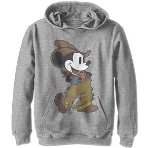 Disney Characters Cowboy Mickey Boy's Hooded Pullover Fleece, Athletic Heather, Small, Athletic Heather, S