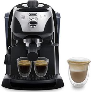 De'Longhi Espressomachine EC 221.B – espresso-zeefdragermachine met handmatige melkopschuimer, geschikt voor koffiepoeder of ESE-pads, 1 liter watertank, zwart