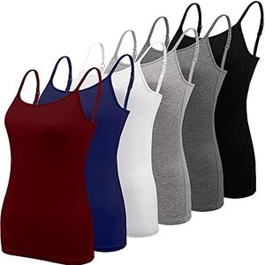 BQTQ 6 stuks basic hemdje met verstelbare bandjes voor dames en meisjes, zwart, wit, grijs, donkerrood, marineblauw, donkergrijs, M