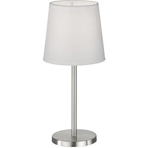 Fischer & Honsel Tafellamp Rimini | nikkel mat | stoffen kap wit linnen | H: 30 cm, D: 14 cm | met snoerschakelaar | 1x E14 max. 25 W zonder lamp