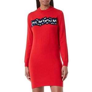 Love Moschino Intarsia On The Front Dress voor dames, gestreept logo, rood, 44