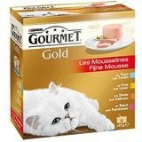 Gourmet Gold Mousse Kattenvoer, Natvoer met Tonijn, Lever, Kalkoen en Rund - 8x85g - doos van 6 (48 blikjes; 4,08kg)