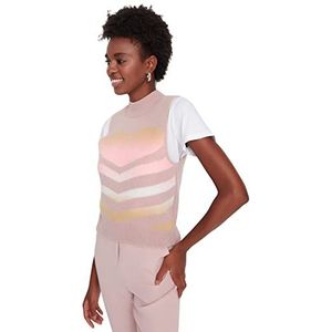 TRENDYOL Dames Ronde hals Hart Regular Gebreid vest Sweater, Pink, M, roze, M