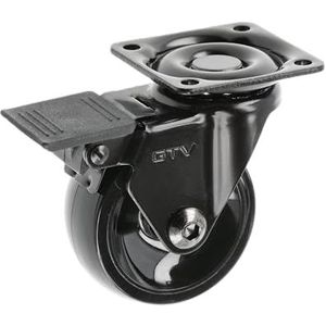 GTV - Meubelwielen CALIBRO | zwenkwielen | wielen voor meubels | met rem | diameter 50 mm | van kunststof en staal | zwart