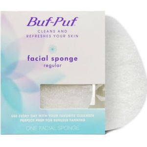 Buf-Puf Normale gezichtsspons, dermatoloog ontwikkeld, verwijdert diep vuil en make-up die puistjes en mee-eters veroorzaakt, herbruikbaar, exfoliërend, wit, 1 telling