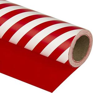 WRAPAHOLIC Omkeerbaar inpakpapier - rood en strepen ontwerp voor verjaardag, vakantie, bruiloft, babyshower wrap - 76 cm x 10 m