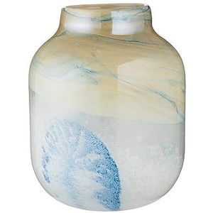 GILDE GLAS art Decoratieve vaas - bloemenvaas gekleurd glas - maritieme decoratie - cadeau voor vrouwen verjaardag Kerstmis - kleur: blauw beige - hoogte 24 cm