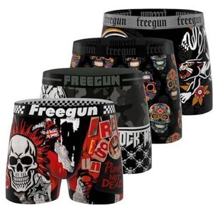 FREEGUN Boxershorts voor kinderen, liggend onderbroek, zacht en ademend (4 stuks), zwart/grijs/oranje/wit, 8-10 Jaar
