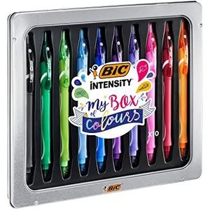 BIC Gel-ocity Quick Dry My Box met Gekleurde Gelpennen Medium Punt - Sneldrogende pen - Verschillende Kleuren - Metalen Geschenkdoos van 10