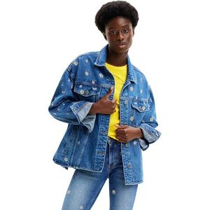Desigual Chaq_Flowers Woman Denim Trucker Jacket voor dames, blauw, XS