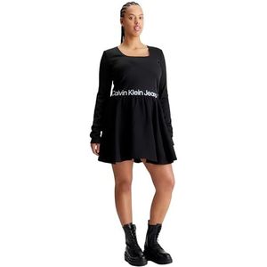 Calvin Klein Jeans Vrouwen Plus Logo Elastische Ls Jurk Fit & Flare, zwart., 5XL grote maten